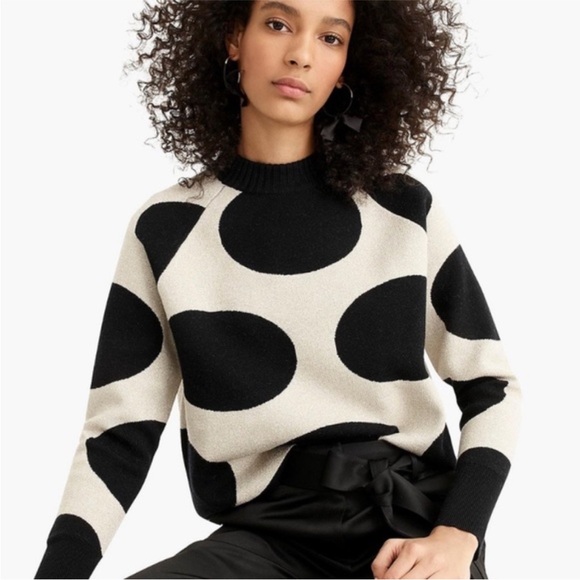 🍁🍂 J.Crew Collection Ivory & Black Sparkly Merino Wool Blend Sweater - Picture 1 of 8